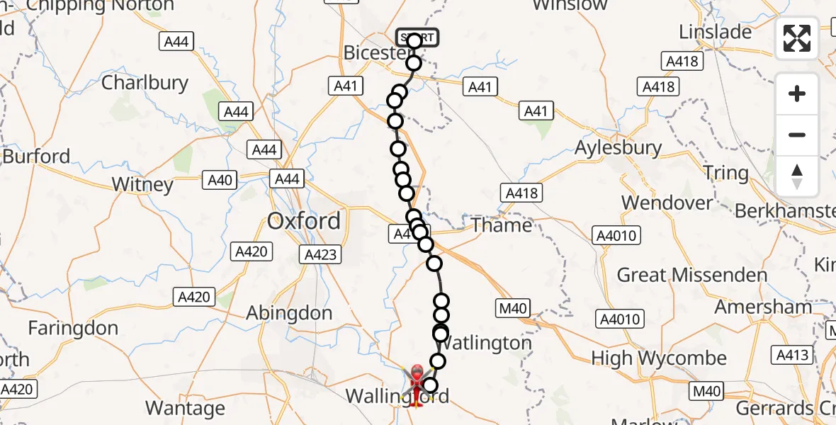 Flight route Air Ambulance Helicopter Field Farm Helistrip - RAF Benson, 25 September 2026, 13:27