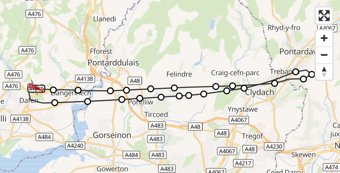Flight route Air Ambulance Helicopter Dafen - Dafen, 25 September 2026, 13:35