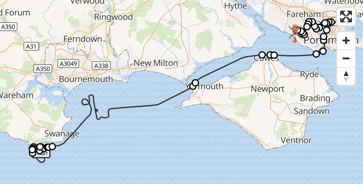 Flight route Coastguard Helicopter English Channel - Solent Airport, 25 September 2026, 14:05