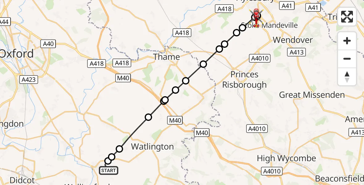 Flight route Air Ambulance Helicopter RAF Benson - Stoke Mandeville, 25 September 2026, 14:17