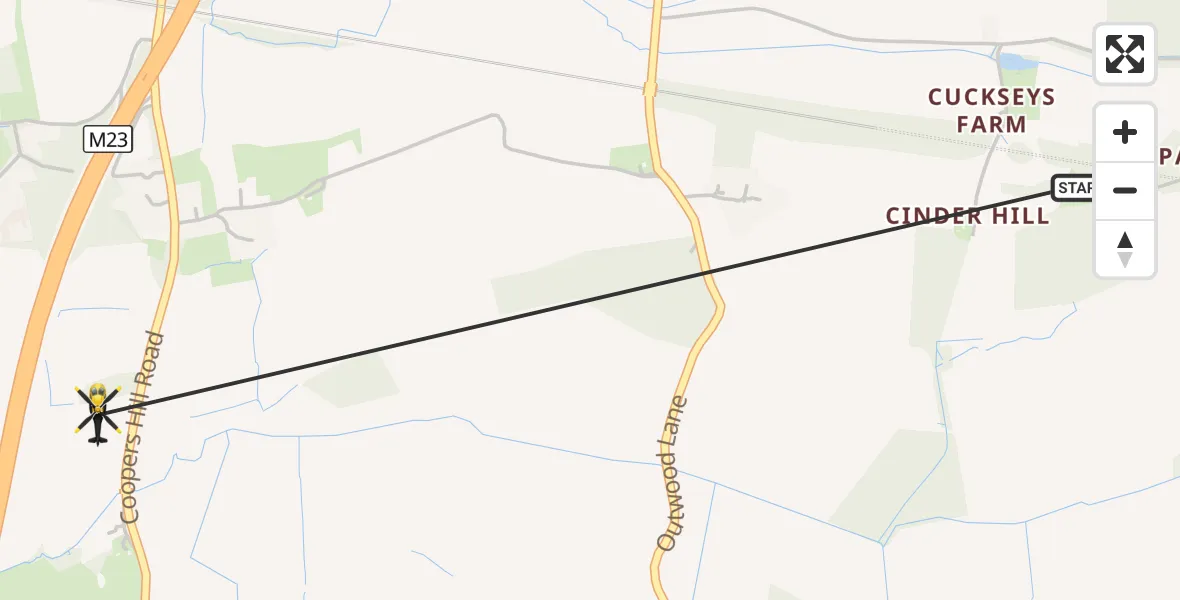 Flight route Police Helicopter Tandridge - South Nutfield, 25 September 2026, 14:28
