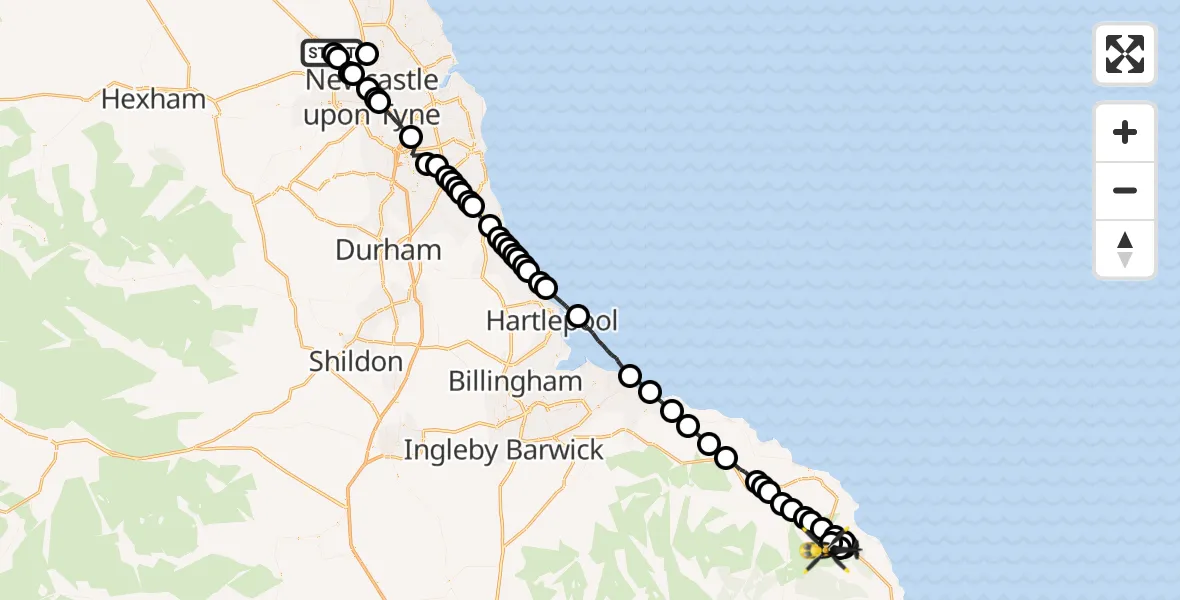 Flight route Police Helicopter Newcastle International Airport - Fylingdales, 25 September 2026, 15:05
