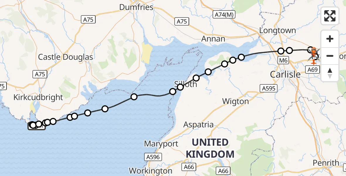 Flight route Coastguard Helicopter Gipsy Point - Carlisle Lake District Airport, 25 September 2026, 15:14