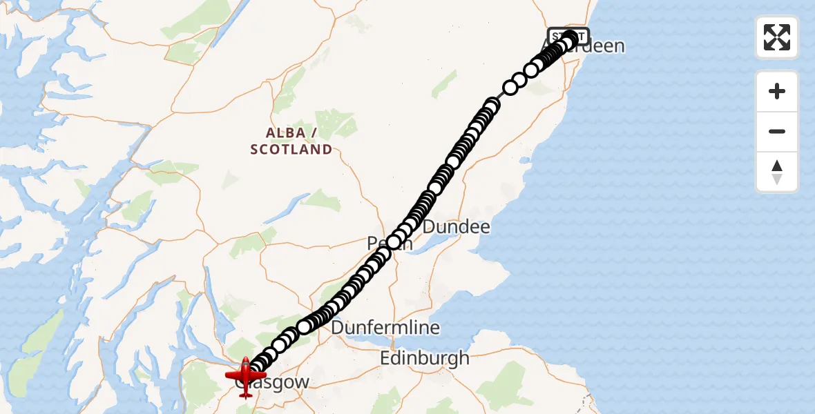 Flight route Air Ambulance Aircraft Aberdeen International Airport - Glasgow Airport, 25 September 2026, 15:48
