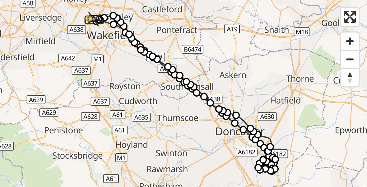 Flight route Police Helicopter East Ardsley - East Ardsley, 25 September 2026, 15:52