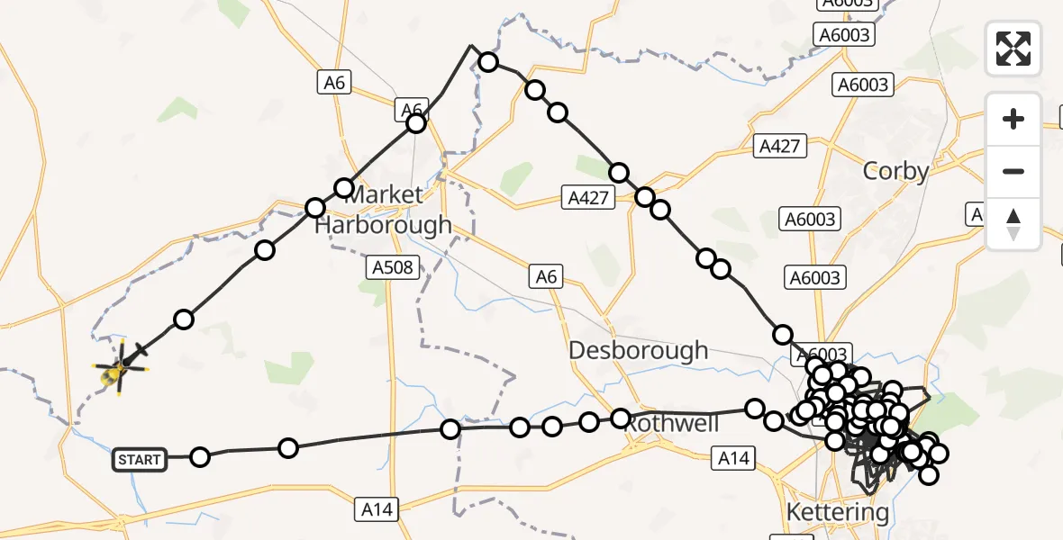 Flight route Police Helicopter Sulby - Sibbertoft, 25 September 2026, 16:11