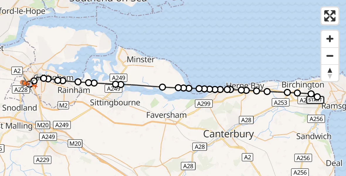 Flight route Coastguard Helicopter Manston Airport - Rochester, 25 September 2026, 16:28
