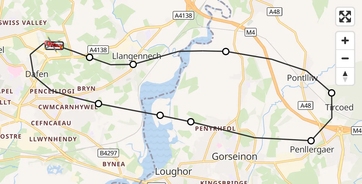 Flight route Air Ambulance Helicopter Dafen - Dafen, 25 September 2026, 16:35