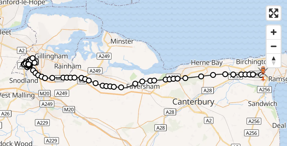 Flight route Coastguard Helicopter Cuxton - Manston Airport, 25 September 2026, 16:48