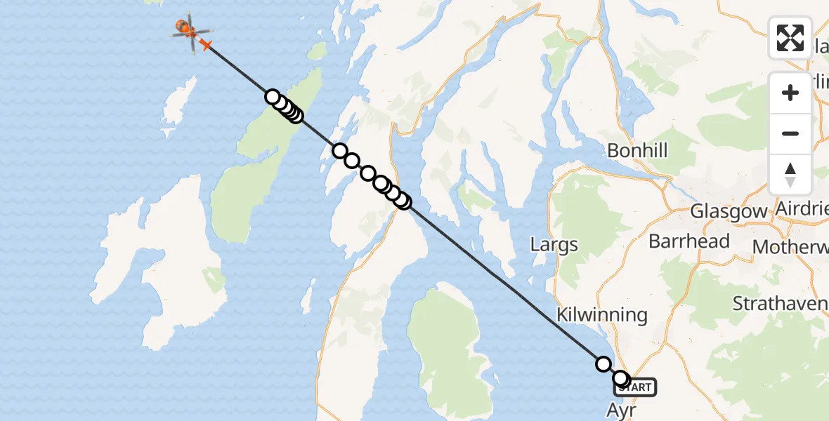 Flight route Coastguard Helicopter Glasgow Prestwick Airport - Inner Seas, 25 September 2026, 17:11