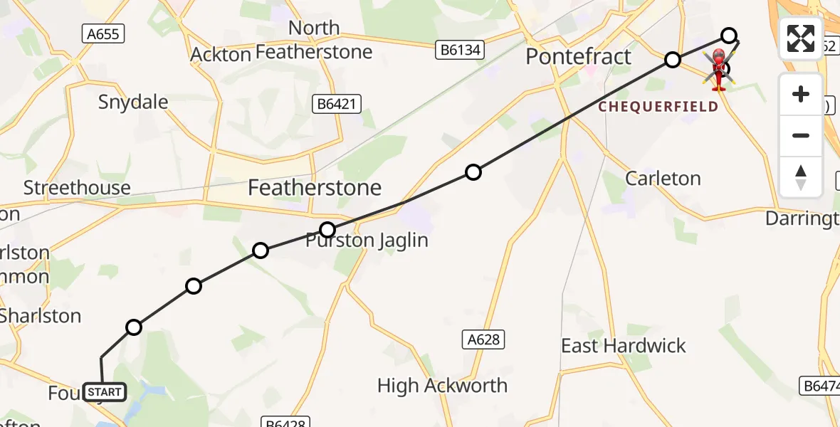 Flight route Air Ambulance Helicopter YAA Nostell Helicopter Port - Carleton, 25 September 2026, 17:44