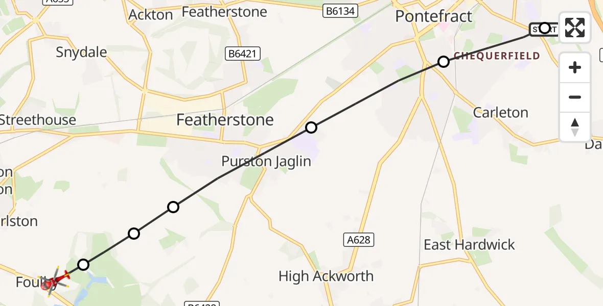 Flight route Air Ambulance Helicopter Carleton - YAA Nostell Helicopter Port, 25 September 2026, 18:00
