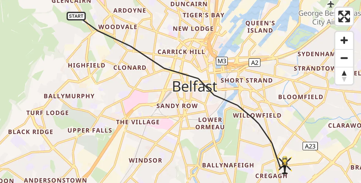 Flight route Police Helicopter Belfast City District - Belfast City District, 25 September 2026, 18:01