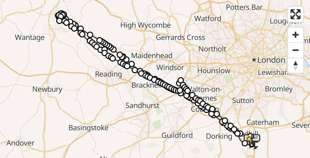 Flight route Police Helicopter South Nutfield - Tandridge, 25 September 2026, 18:14