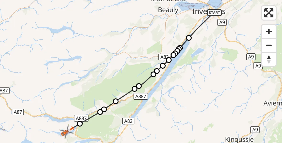 Flight route Coastguard Helicopter Inverness - Highland, 25 September 2026, 18:45