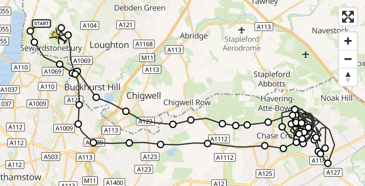 Flight route Police Helicopter Sewardstonebury - Sewardstonebury, 25 September 2026, 18:57