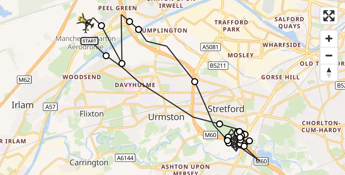 Flight route Police Helicopter Manchester Barton Aerodrome - Manchester Barton Aerodrome, 25 September 2026, 19:27
