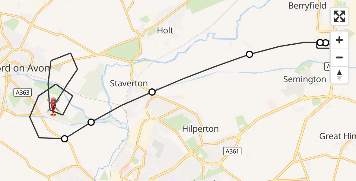 Flight route Air Ambulance Helicopter Wiltshire Air Ambulance - Bradford-on-Avon, 25 September 2026, 19:27