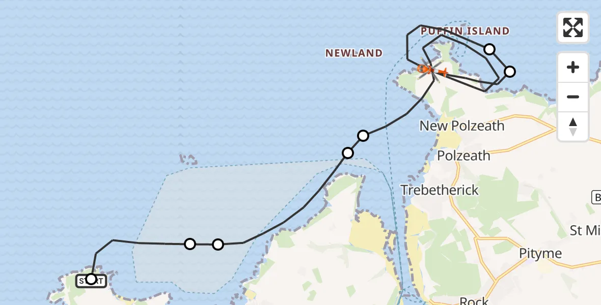 Flight route Coastguard Helicopter St. Merryn - New Polzeath, 25 September 2026, 19:39