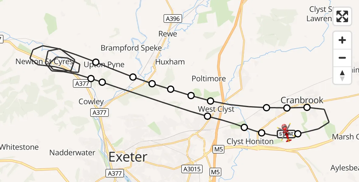 Flight route Air Ambulance Helicopter Exeter International Airport - Exeter International Airport, 25 September 2026, 20:02