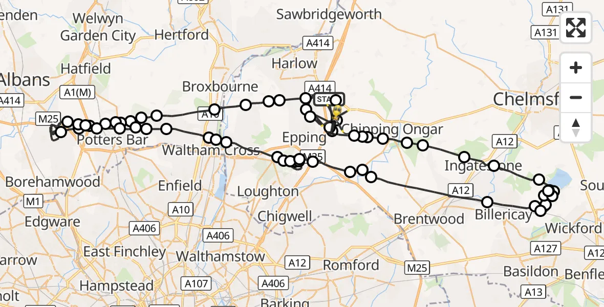 Flight route Police Helicopter North Weald Bassett - North Weald Airfield, 25 September 2026, 20:03