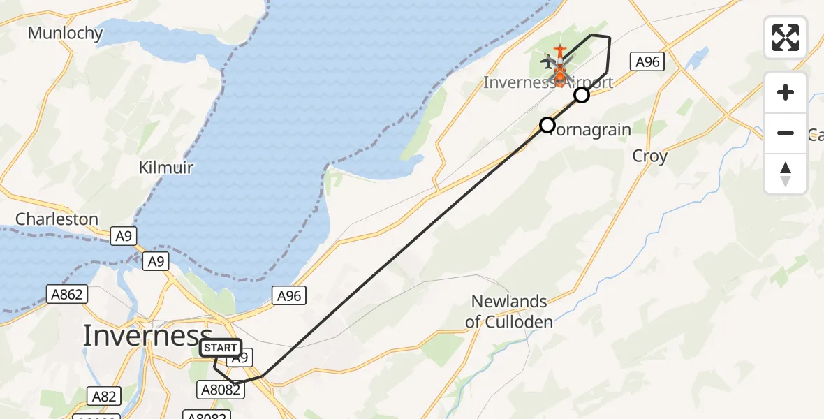 Flight route Coastguard Helicopter Inverness - Inverness Airport, 25 September 2026, 20:51