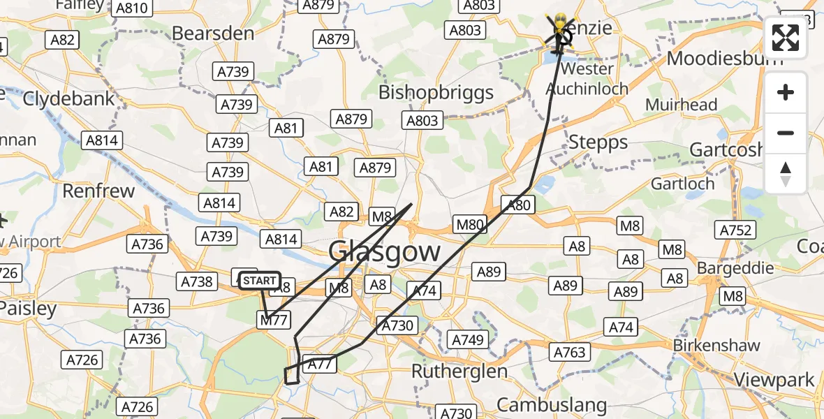Flight route Police Helicopter Glasgow - Lenzie, 25 September 2026, 21:43