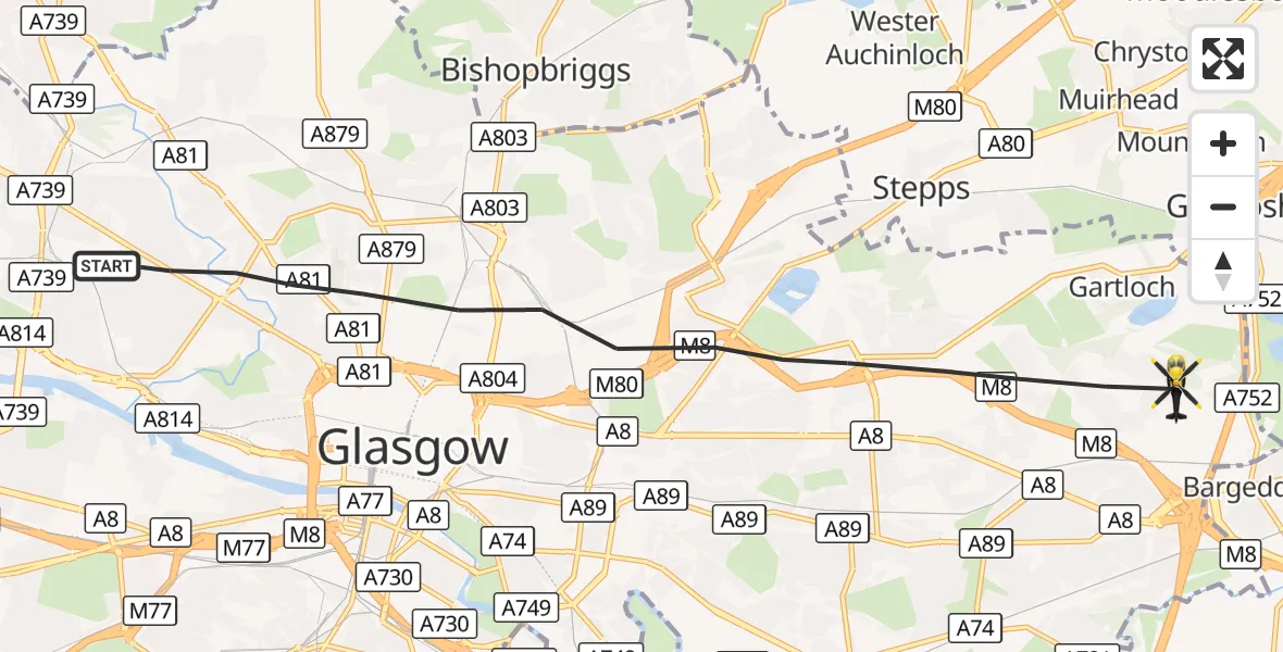 Flight route Police Helicopter Glasgow - Gartloch, 25 September 2026, 23:45
