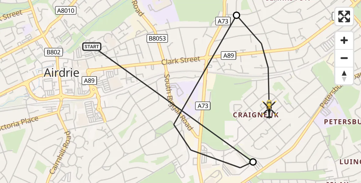 Flight route Police Helicopter Airdrie - Chapelhall, 25 September 2026, 23:50