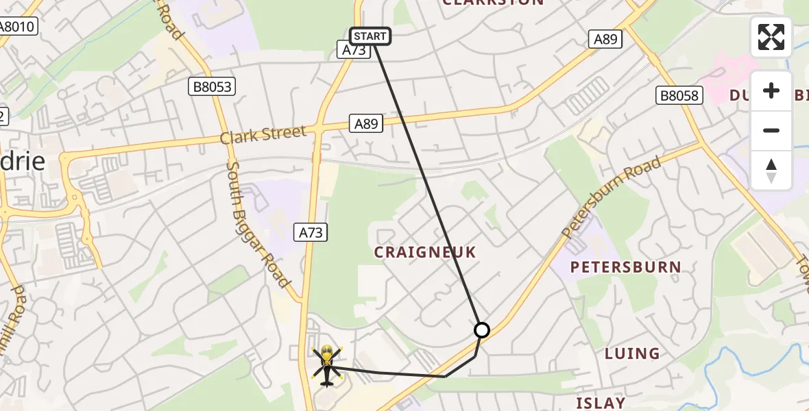 Flight route Police Helicopter Airdrie - Chapelhall, 25 September 2026, 23:55
