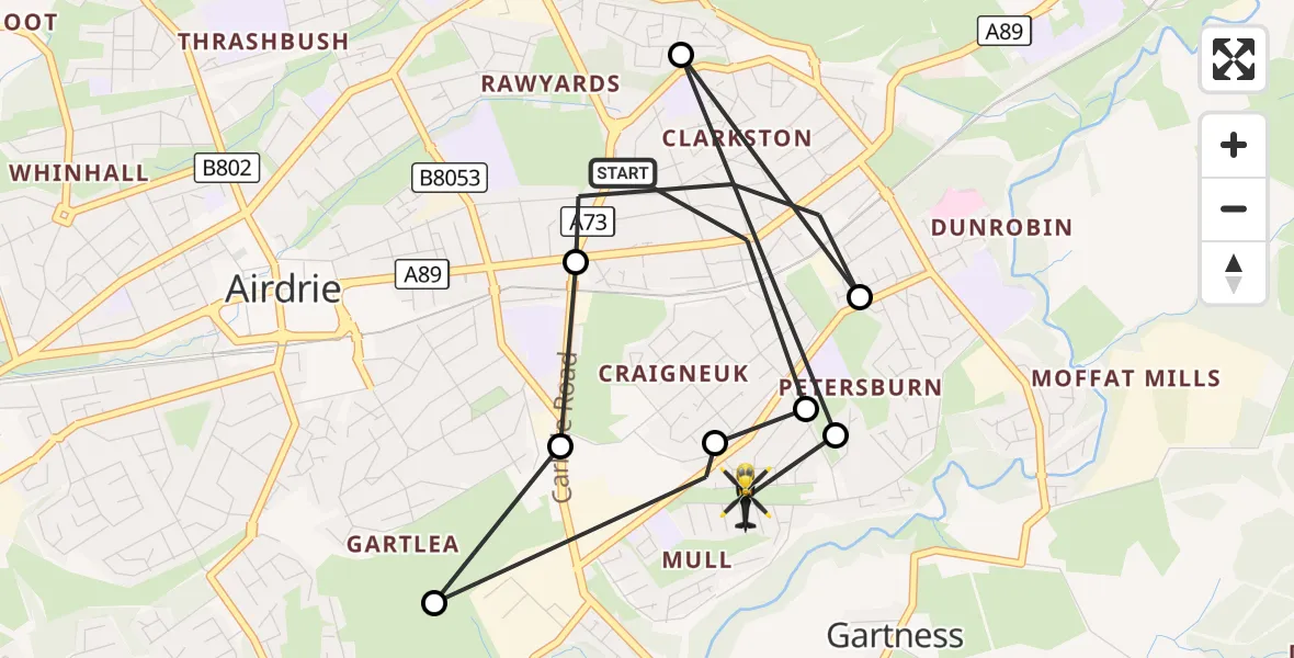 Flight route Police Helicopter Airdrie - Chapelhall, 26 September 2026, 00:00