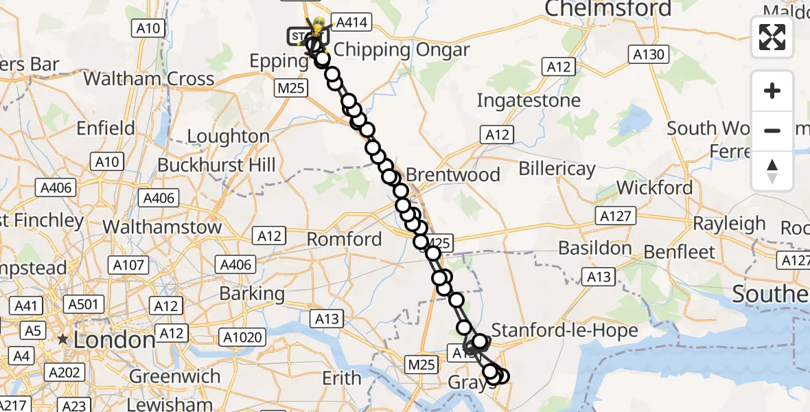 Flight route Police Helicopter North Weald Airfield - North Weald Airfield, 26 September 2026, 00:52