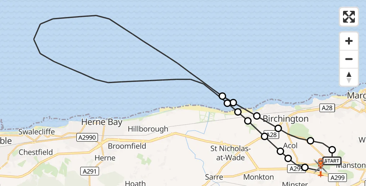 Flight route Coastguard Helicopter Manston Airport - Manston Airport, 26 September 2026, 06:06