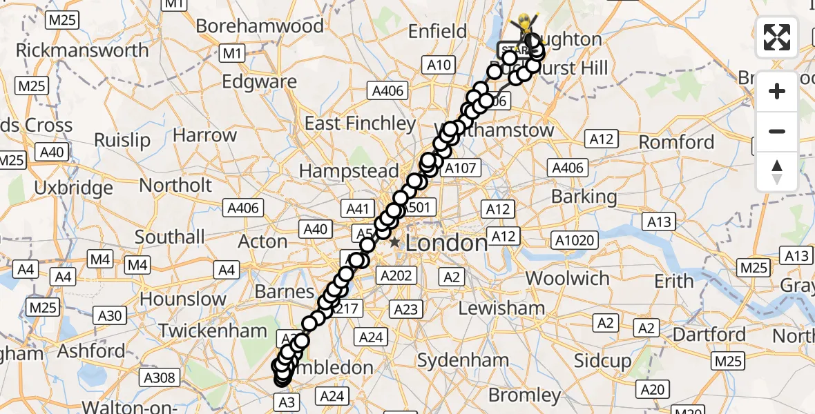 Flight route Police Helicopter Chingford - Sewardstonebury, 26 September 2026, 06:15