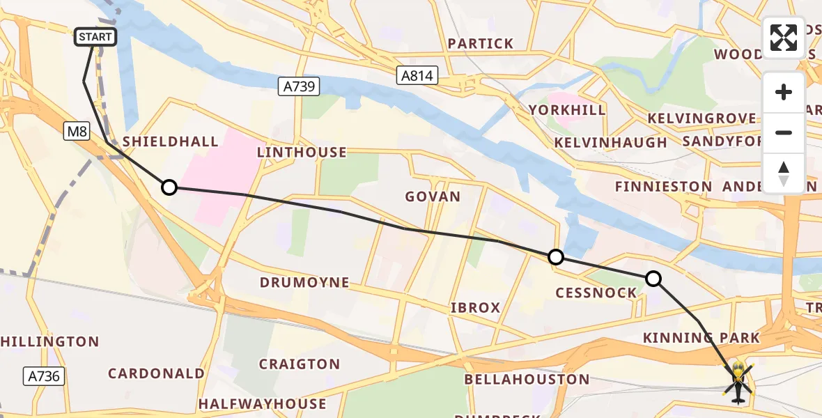 Flight route Police Helicopter Renfrew - Glasgow, 26 September 2026, 07:03