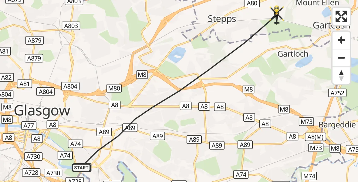 Flight route Police Helicopter Glasgow - Gartloch, 26 September 2026, 07:07