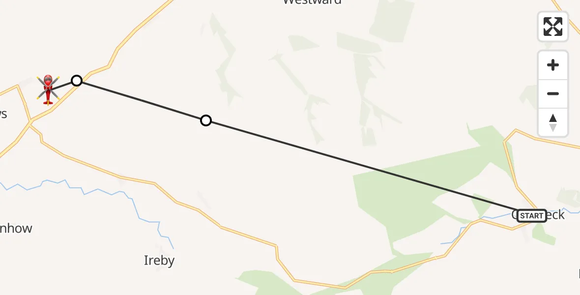 Flight route Air Ambulance Helicopter Caldbeck - Allhallows, 26 September 2026, 07:57