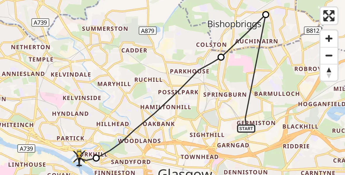 Flight route Police Helicopter Glasgow - Glasgow, 26 September 2026, 07:58