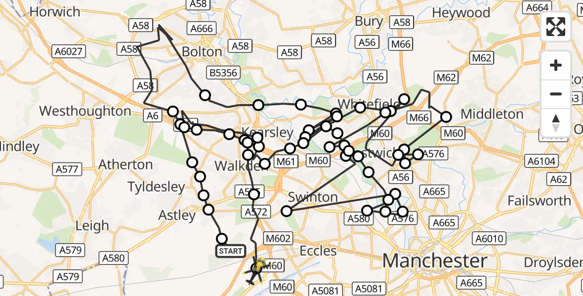 Flight route Police Helicopter Worsley - Irlam, 26 September 2026, 08:33