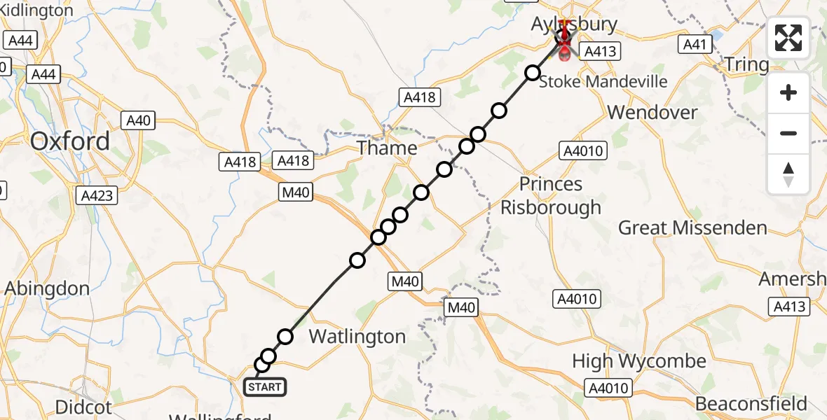 Flight route Air Ambulance Helicopter RAF Benson - Aylesbury, 26 September 2026, 09:14