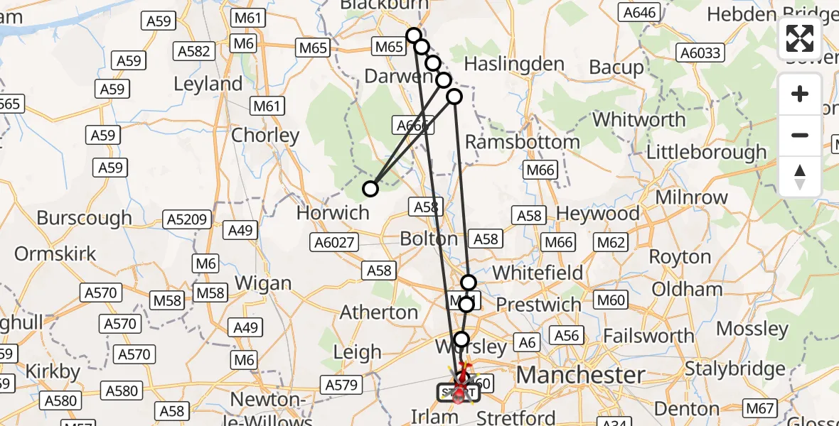 Flight route Air Ambulance Helicopter Manchester Barton Aerodrome - Manchester Barton Aerodrome, 26 September 2026, 09:47