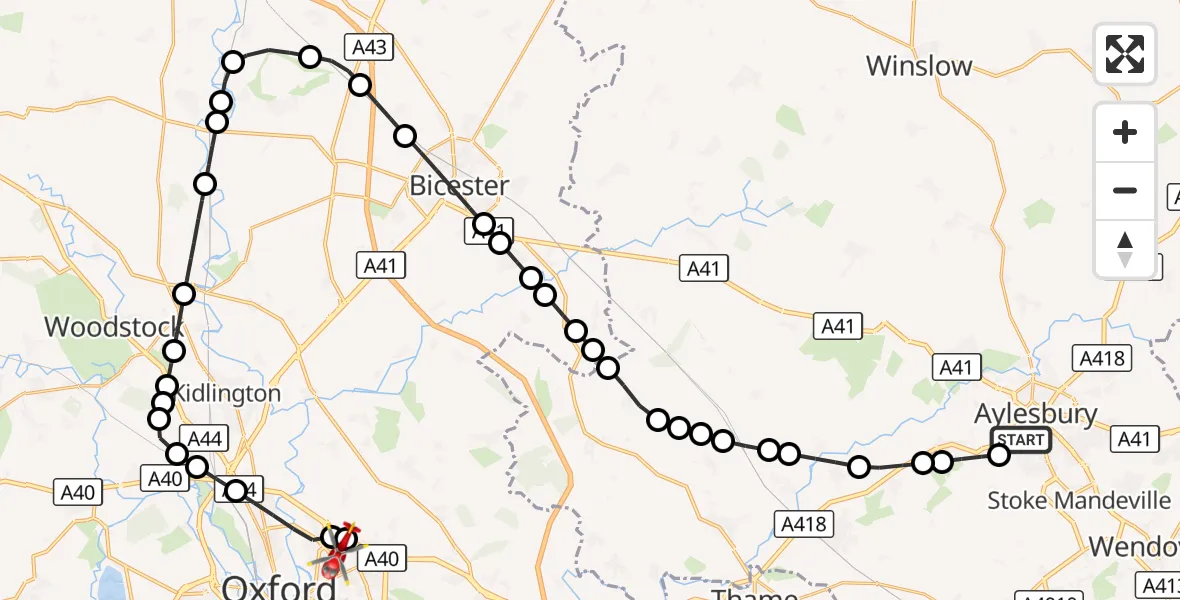 Flight route Air Ambulance Helicopter Aylesbury - Oxford, 26 September 2026, 09:54