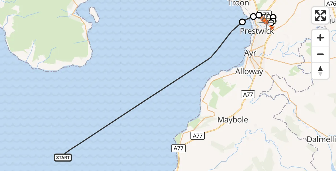Flight route Coastguard Helicopter Inner Seas - Glasgow Prestwick Airport, 26 September 2026, 09:56
