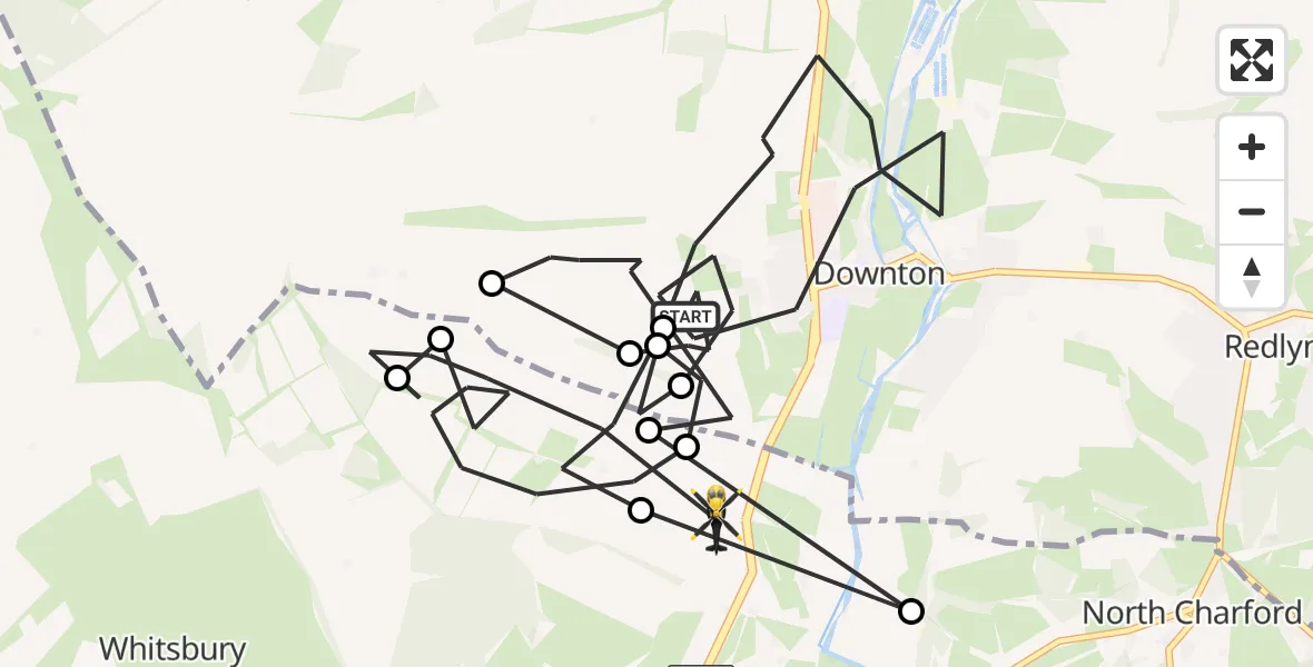 Flight route Police Helicopter Downton - Breamore, 26 September 2026, 09:56