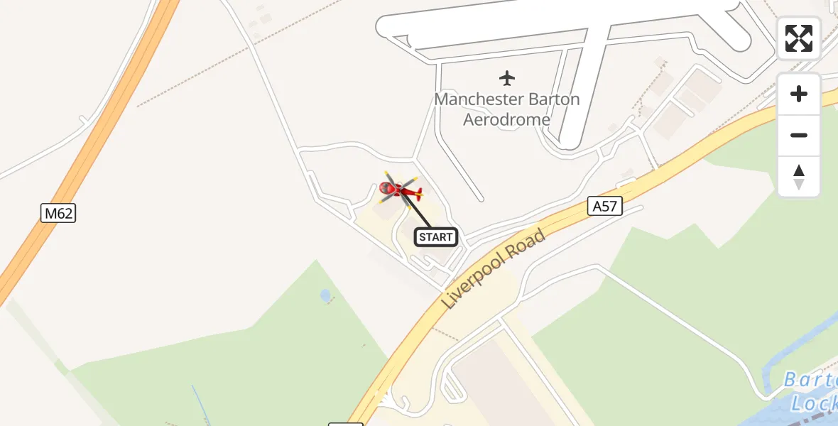 Flight route Air Ambulance Helicopter Manchester Barton Aerodrome - Irlam, 26 September 2026, 09:58