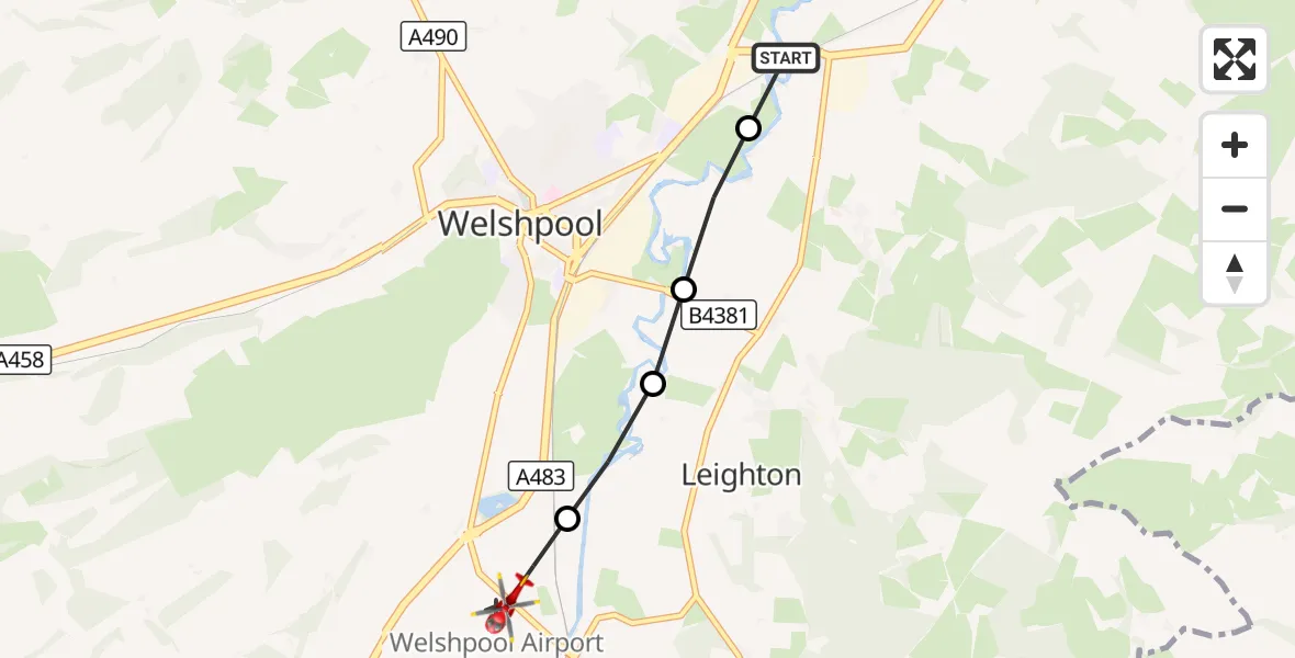 Flight route Air Ambulance Helicopter Welshpool - Welshpool Airport, 26 September 2026, 10:08