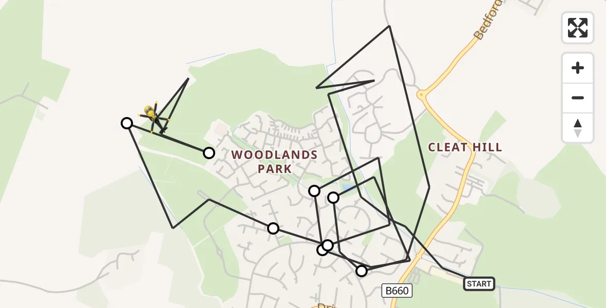 Flight route Police Helicopter Ravensden - Ravensden, 26 September 2026, 10:11