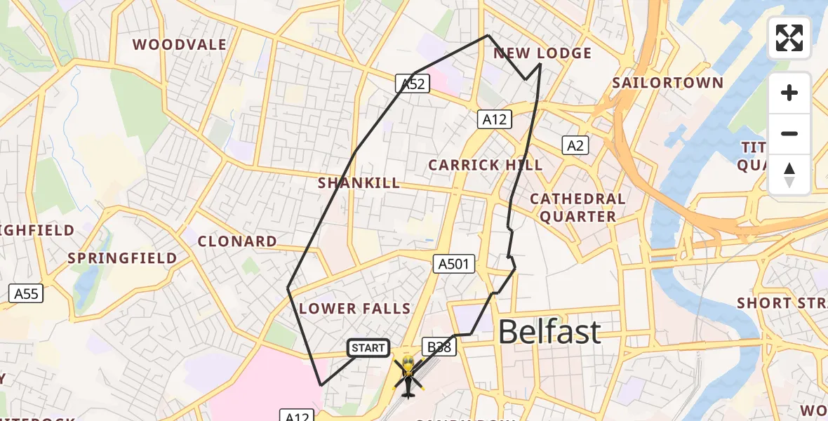 Flight route Police Helicopter Belfast City District - Belfast City District, 26 September 2026, 10:13