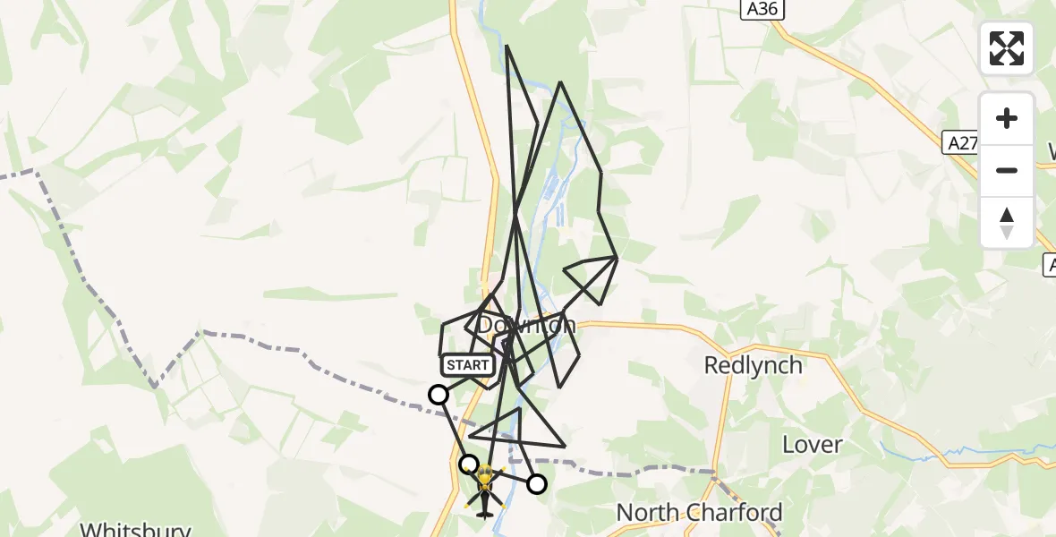 Flight route Police Helicopter Downton - Breamore, 26 September 2026, 10:15