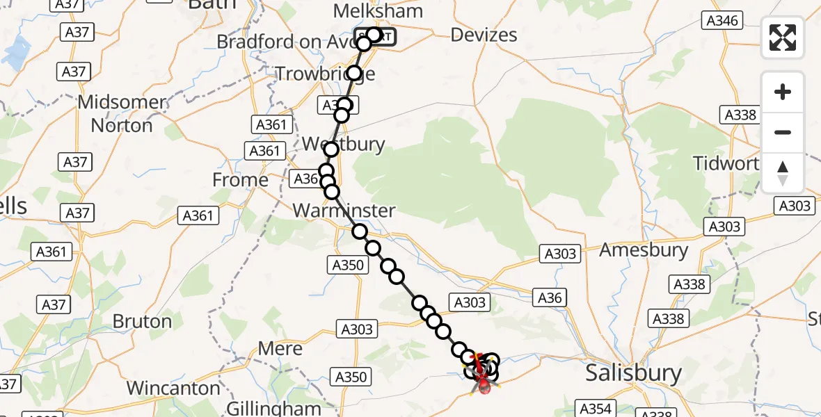 Flight route Air Ambulance Helicopter Wiltshire Air Ambulance - Fovant, 26 September 2026, 10:21